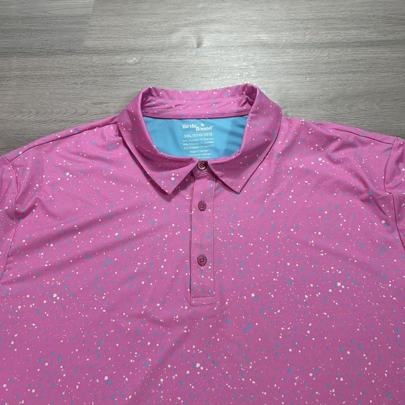 Birdie Bound Polo Shirt Mens 3XL Pink Splatter Print Golf Performance Stretch - Picture 3 of 9